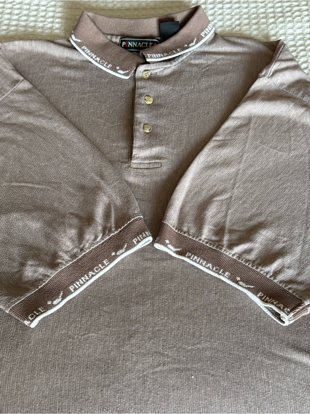 Vintage 1990s Pinnacle Golf Polo Men's Taupe Polo Shirt Rare collar embroidery L - Picture 3 of 6